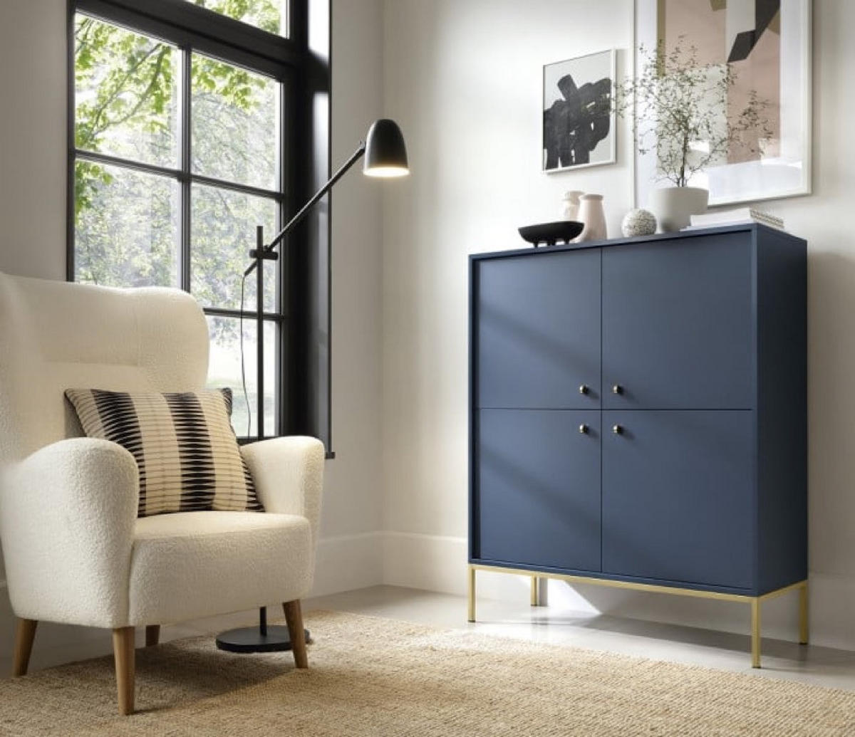 KOMMODE Granat MK104 Mit Goldfarbenem Gestell - Blau, Holzwerkstoff (103.5/125.5/39cm) - Sepro Meble