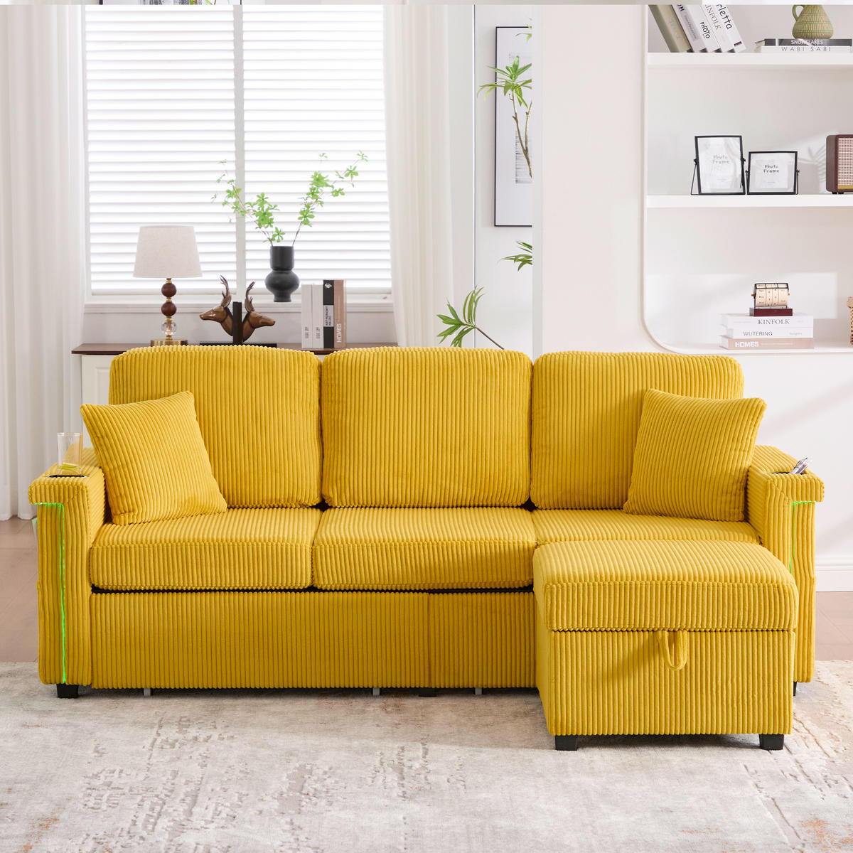 SOFA Corduroy mit LED und USB-Anschluss Stauraum-Schubladen 194/73/81 cm Gelb - Gelb, Textil (73/194cm) - Redom