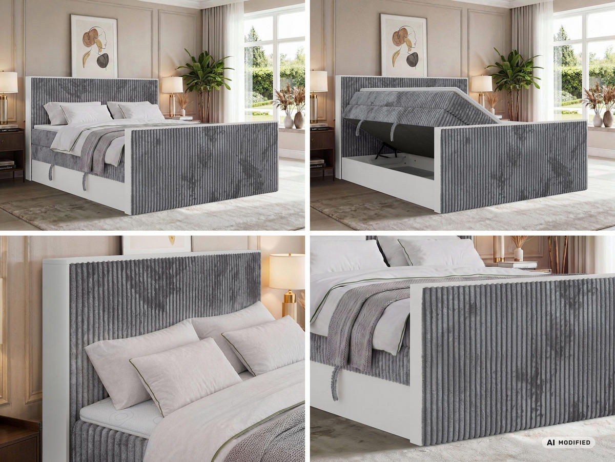 BOXSPRINGBETT TRAVIT KING DUO 160/200 - Grau Cord - Topper T25 - H3 - Schwarz/Grau, Kunststoff/Textil (160/200cm) - MKS