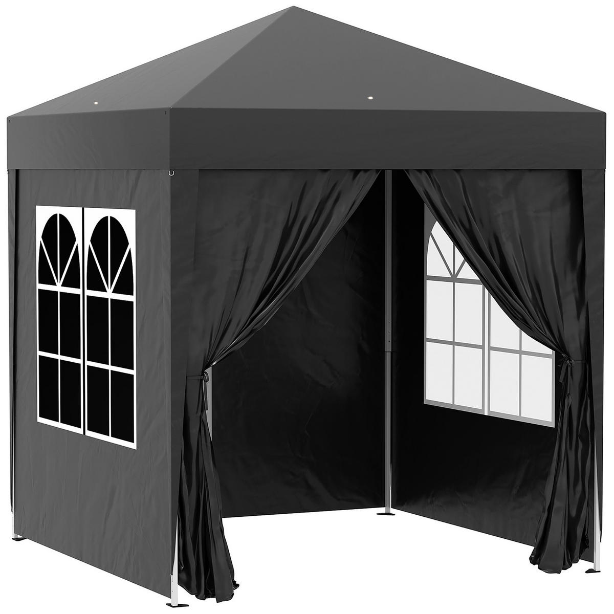 PAVILLON DE-07483 mit 4 abnehmbaren Seitenwänden, 2x2 m Schwarz - Schwarz, Textil/Metall (200/240/200cm) - ComfortXL