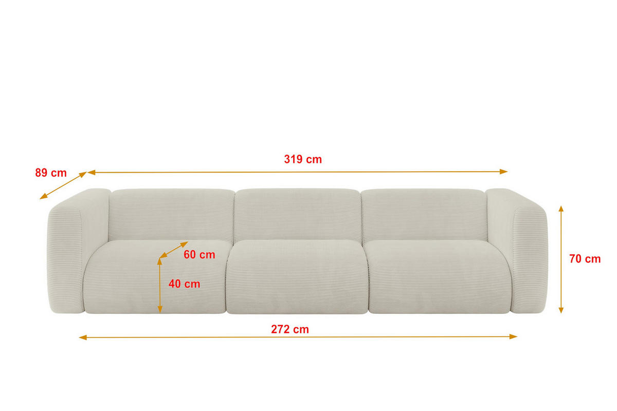 MODULÁRNÍ pohovka MIRA-S2, 3místná, 319 × 89 × 70 cm, krémová, manšestr - černá/krémová, kompozitní dřevo/textil (319/70/89cm) - ALTDECOR