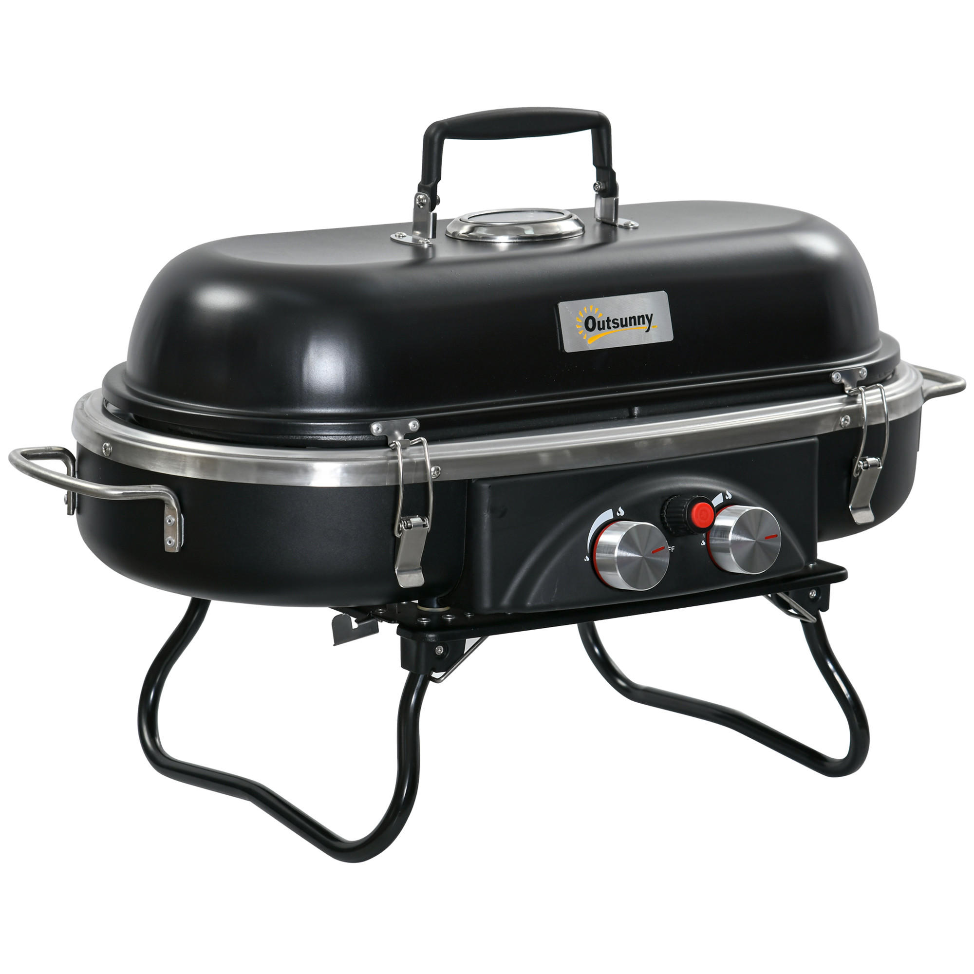 GASGRILL inkl 2 Edelstahl-Brenner - Schwarz, Metall (34.5/37/66cm) - Outsunny