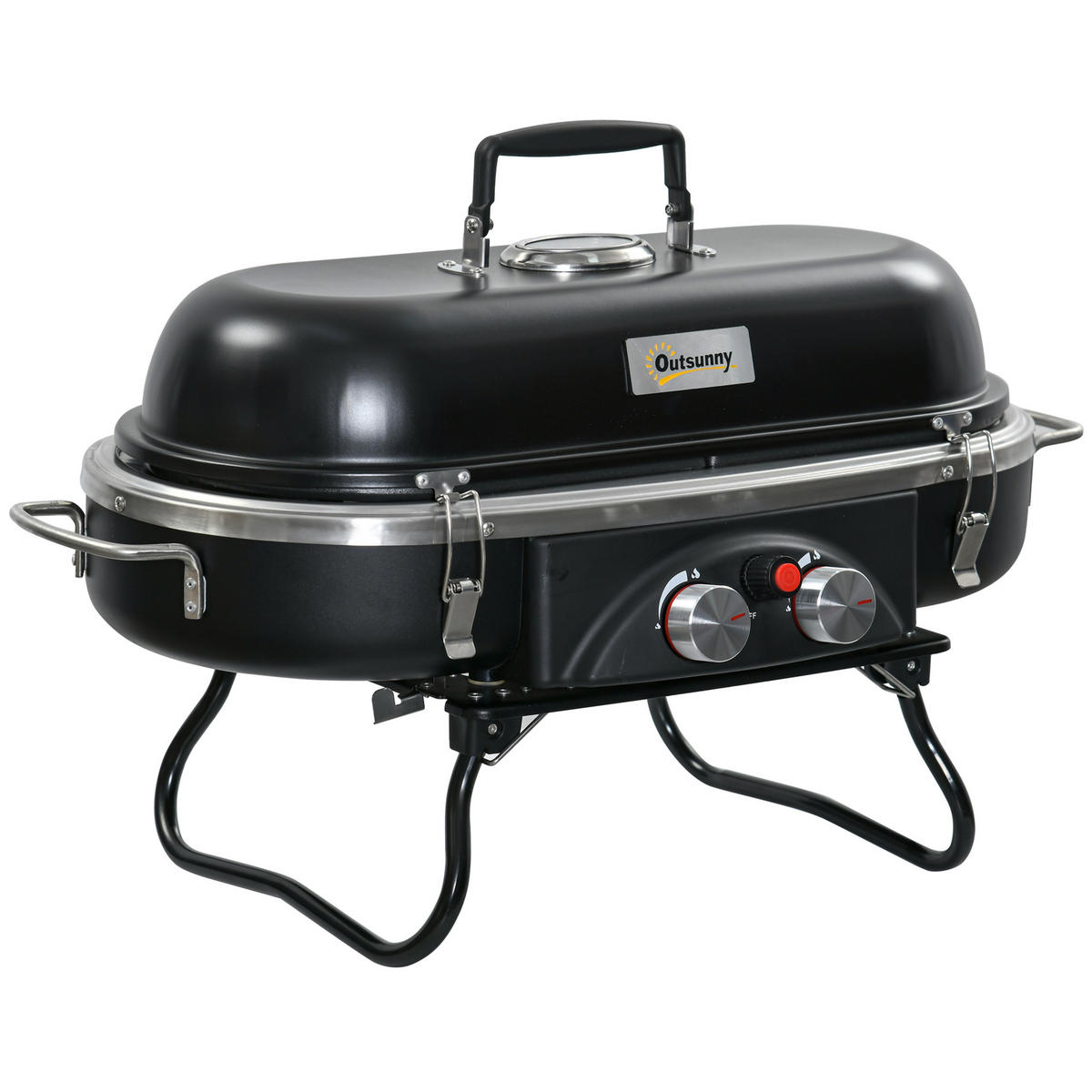 GASGRILL inkl 2 Edelstahl-Brenner - Schwarz, Metall (34.5/37/66cm) - Outsunny