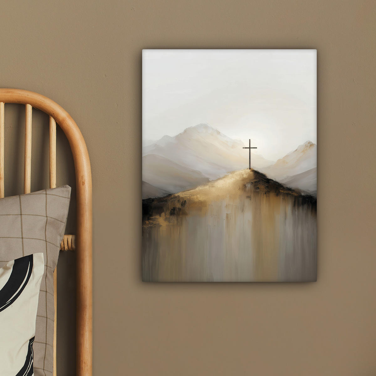LEINWANDBILD Hügel - Abstrakt - Kreuz - Christentum Room Decor 30x40 cm - Beige, Textil (30/40cm) - MuchoWow