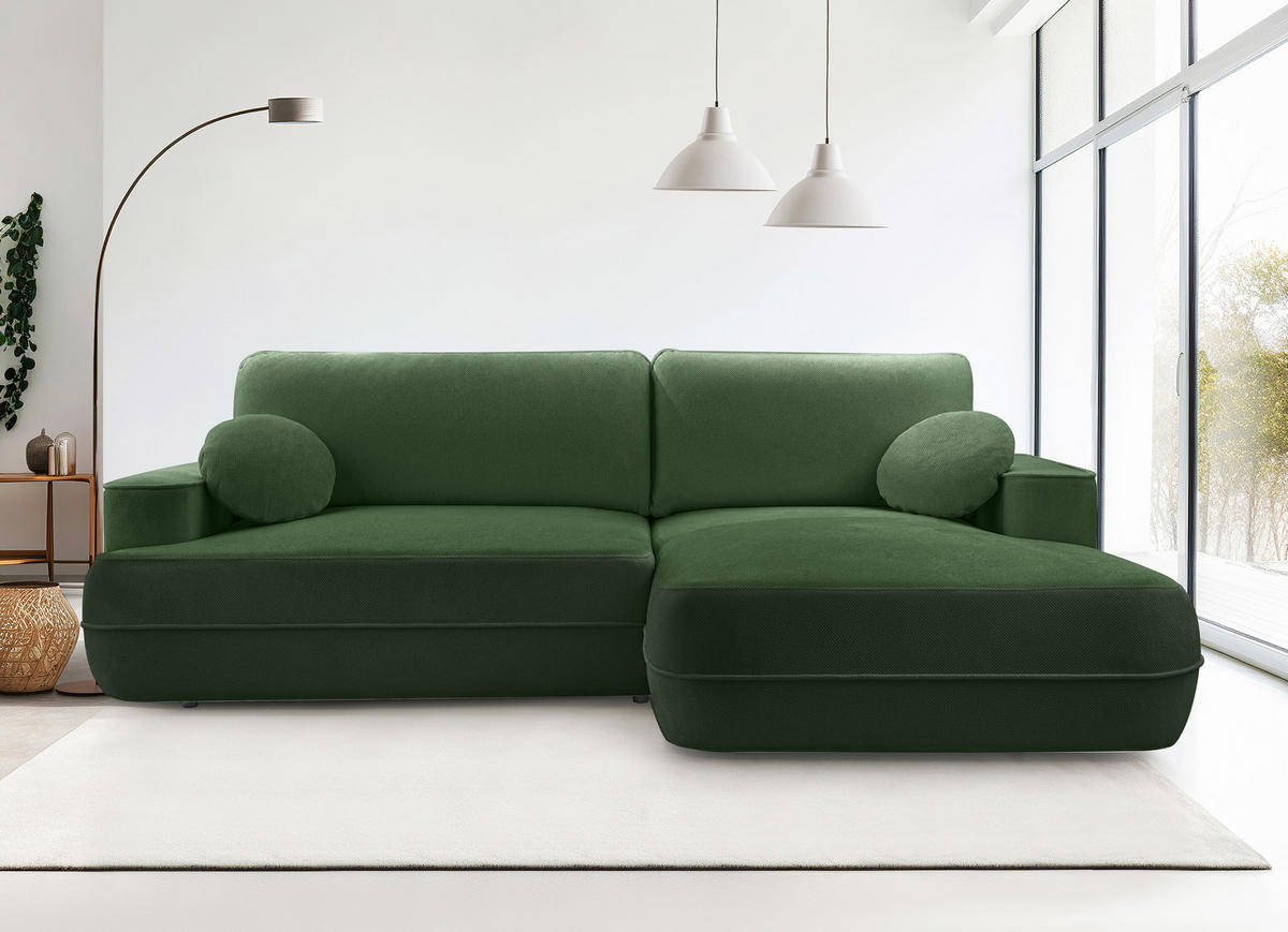 ECKCOUCH L Form Peoni Grün 267/168/87 cm mit Schlaffunktion R - Schwarz/Grün, Kunststoff/Textil (267/168cm) - AX Living