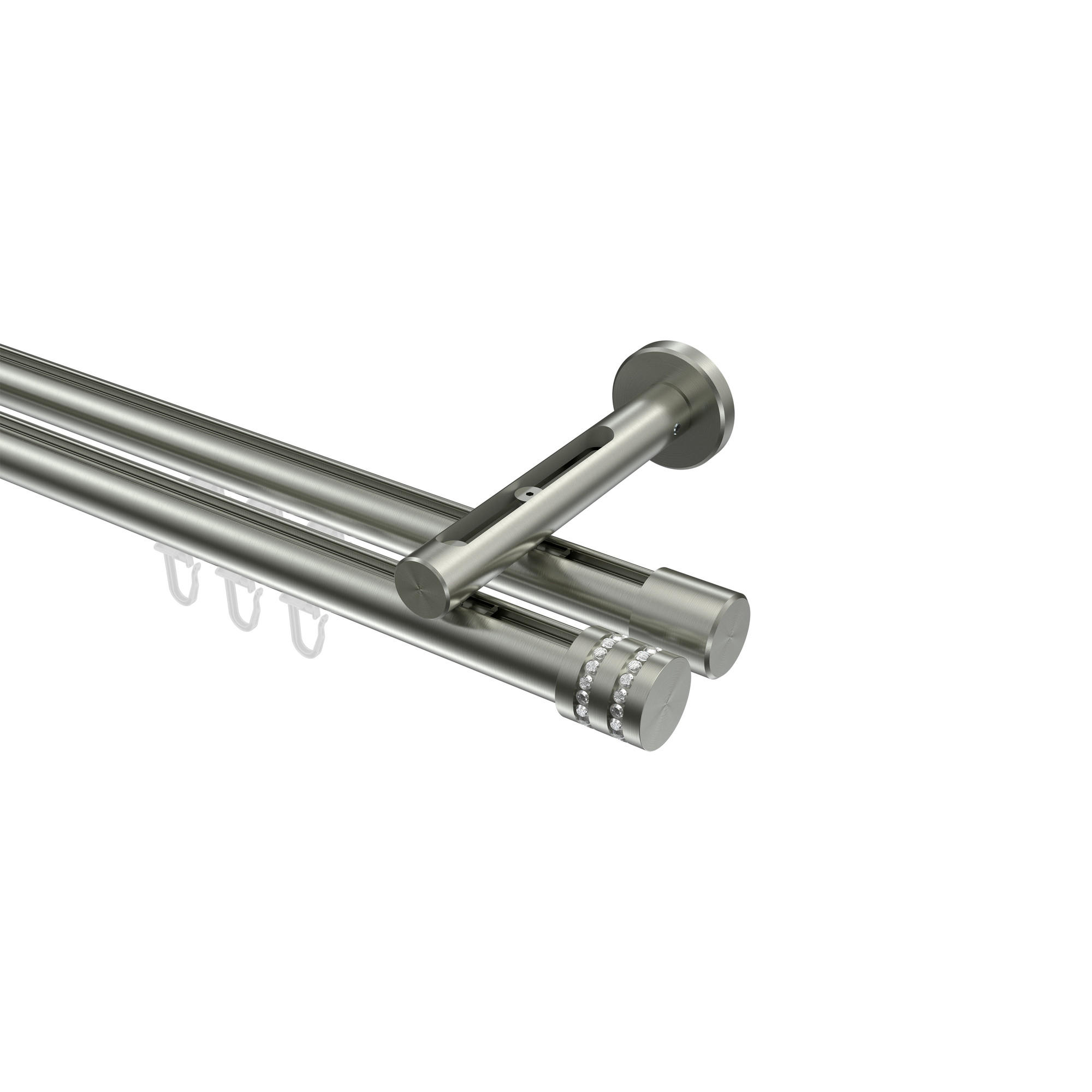 INNENLAUF-GARDINENSTANGEN-SET Siteno Estana 260 cm (geteilt in 2 x 130 cm), 2-läufig, 20 mm Ø Edelstahl-Optik - Edelstahlfarben, Metall (260cm) - INTERDECO