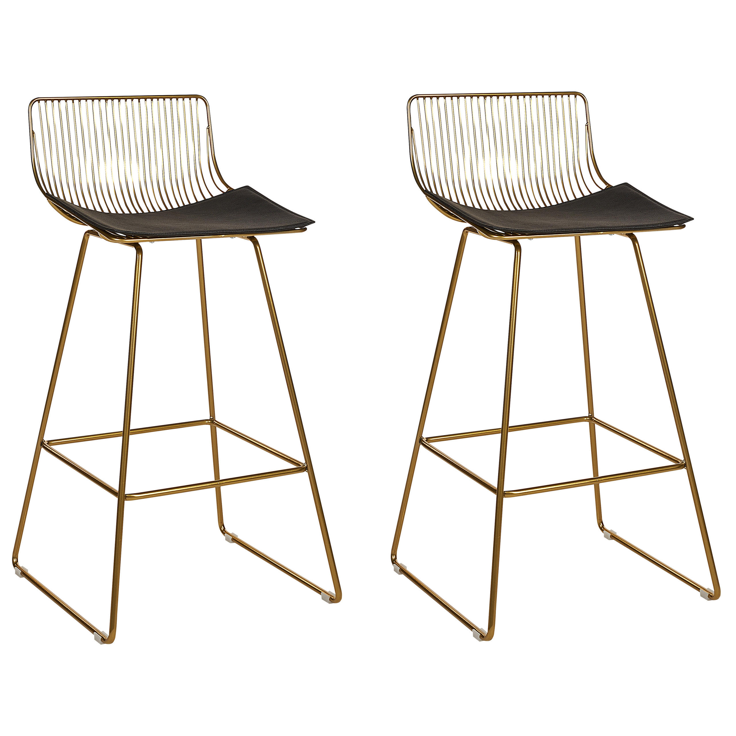 BARSTUHL 2er-Set Metall/Kunstleder gold Fredonia - Goldfarben/Schwarz, Metall (50/97/49cm) - Beliani