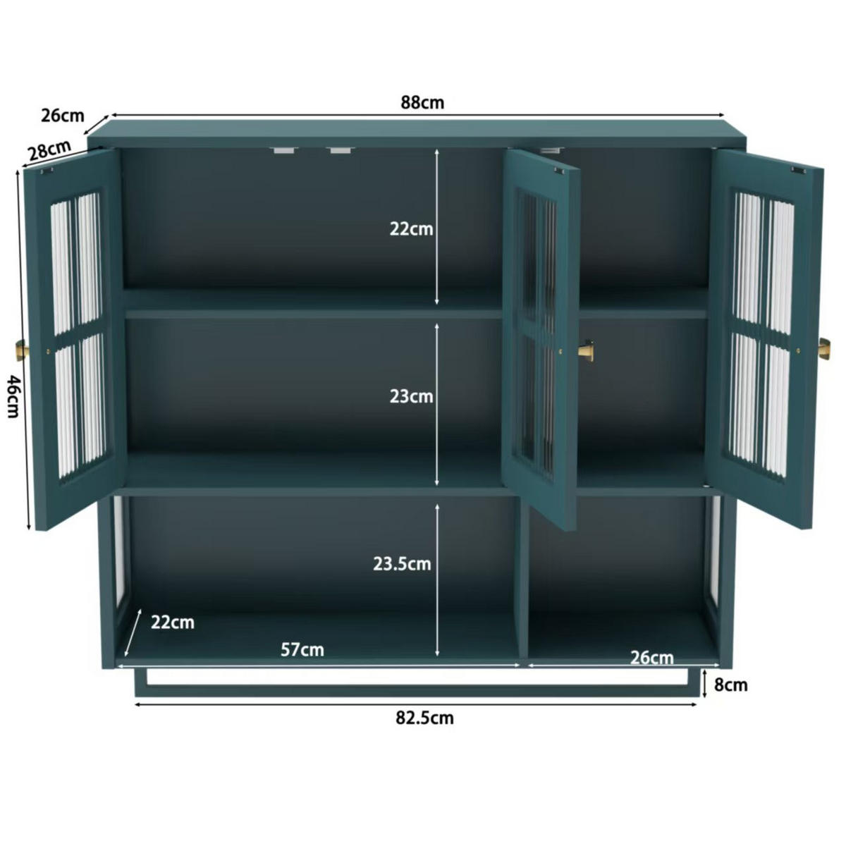 KÜCHENOBERSCHRANK 88x26x82.5 cm Dunkelgrün aus Sicherheitsglas mit 2 Türen & Handtuchstange - Dunkelgrün, Holzwerkstoff (88/82.5/26cm) - Modfu