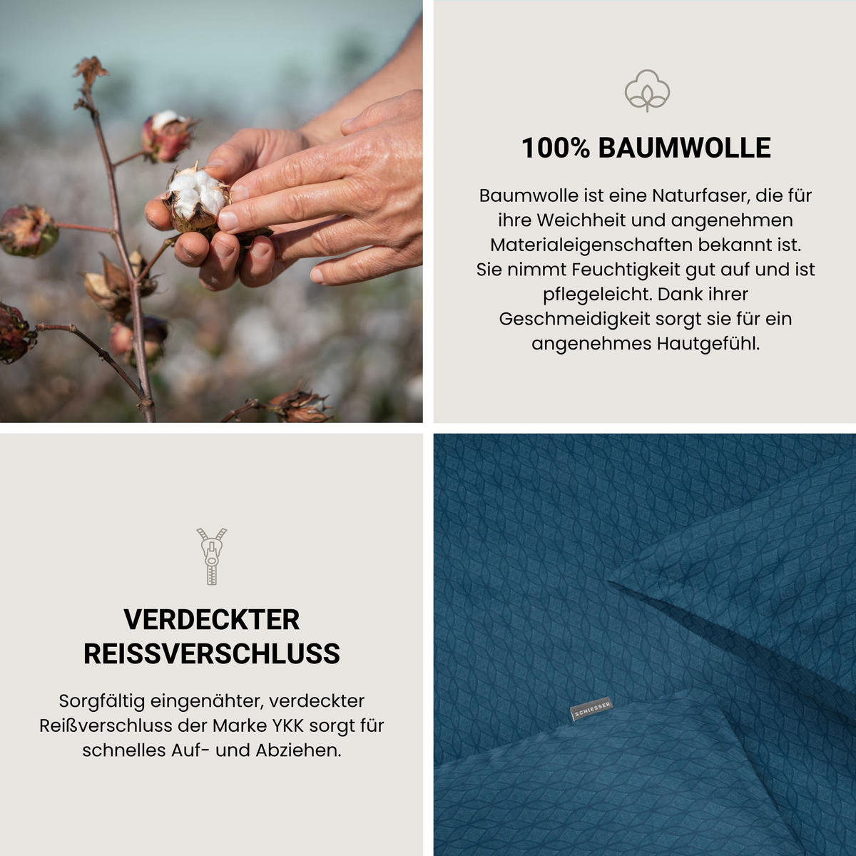 BETTWÄSCHESET Dotted Diamond - Feinbiber - 2-teilig - 135x200 cm - Petrol - Petrol, Textil (135/200cm) - SCHIESSER