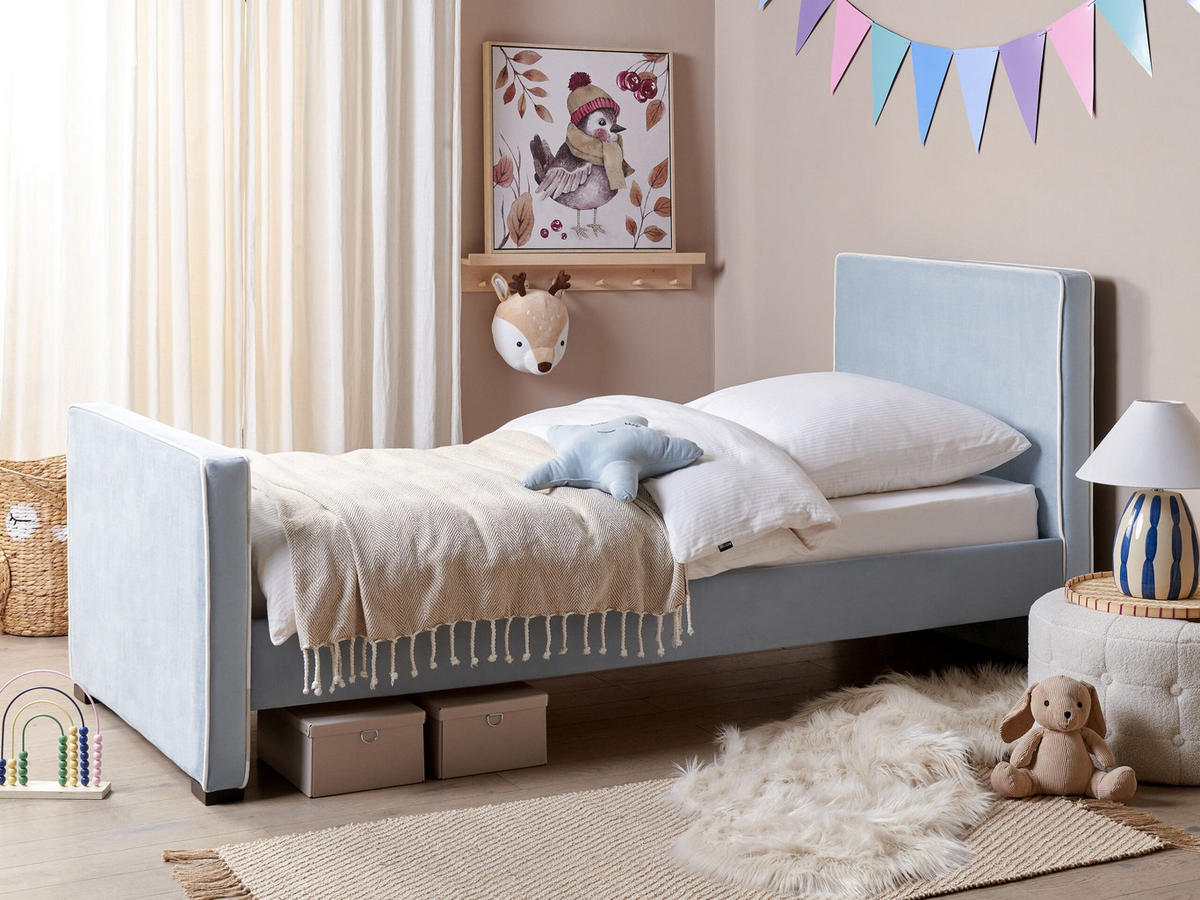 BETT mit Lattenrost 90x200 cm Blau Teenie - Hellblau, Textil (90/200cm) - Beliani