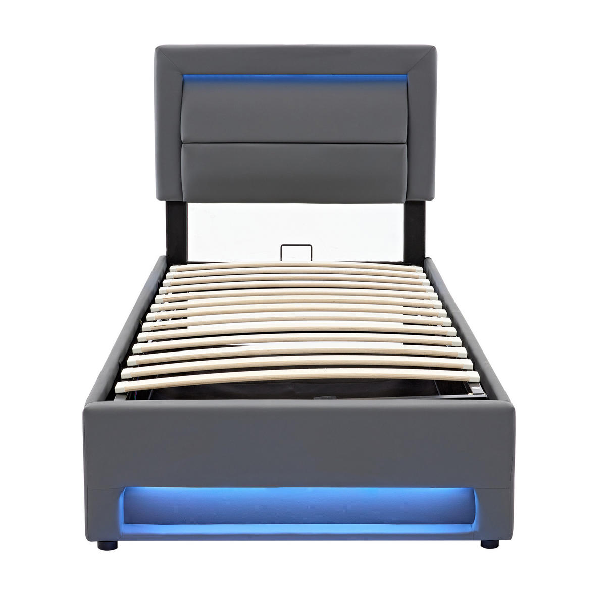 POLSTERBETT 90/190 cm Grau aus PU mit LED-Beleuchtung - Grau, Kunststoff (90/190cm) - OKMYHOME
