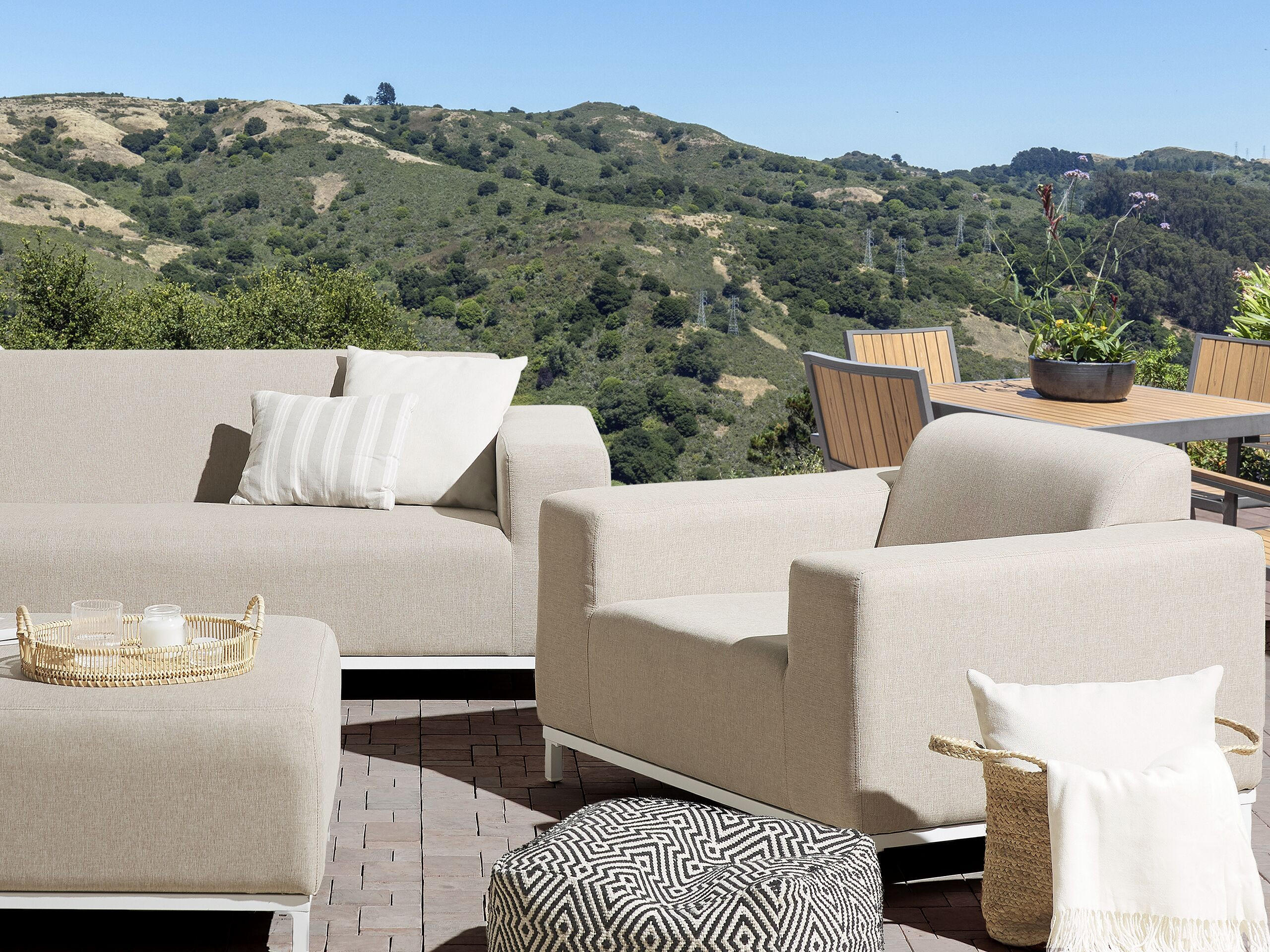 GARTENSESSEL 2er-SET beige/weisses Gestell Rovigo - Beige/Weiß, Textil (105/68/84cm) - Beliani