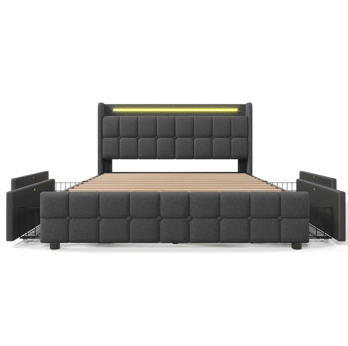 POLSTERBETT 180/200 cm mit LED-Beleuchtung, USB und 4 Schubladen in Grau - Grau, Holz (180/200cm) - BEAOK