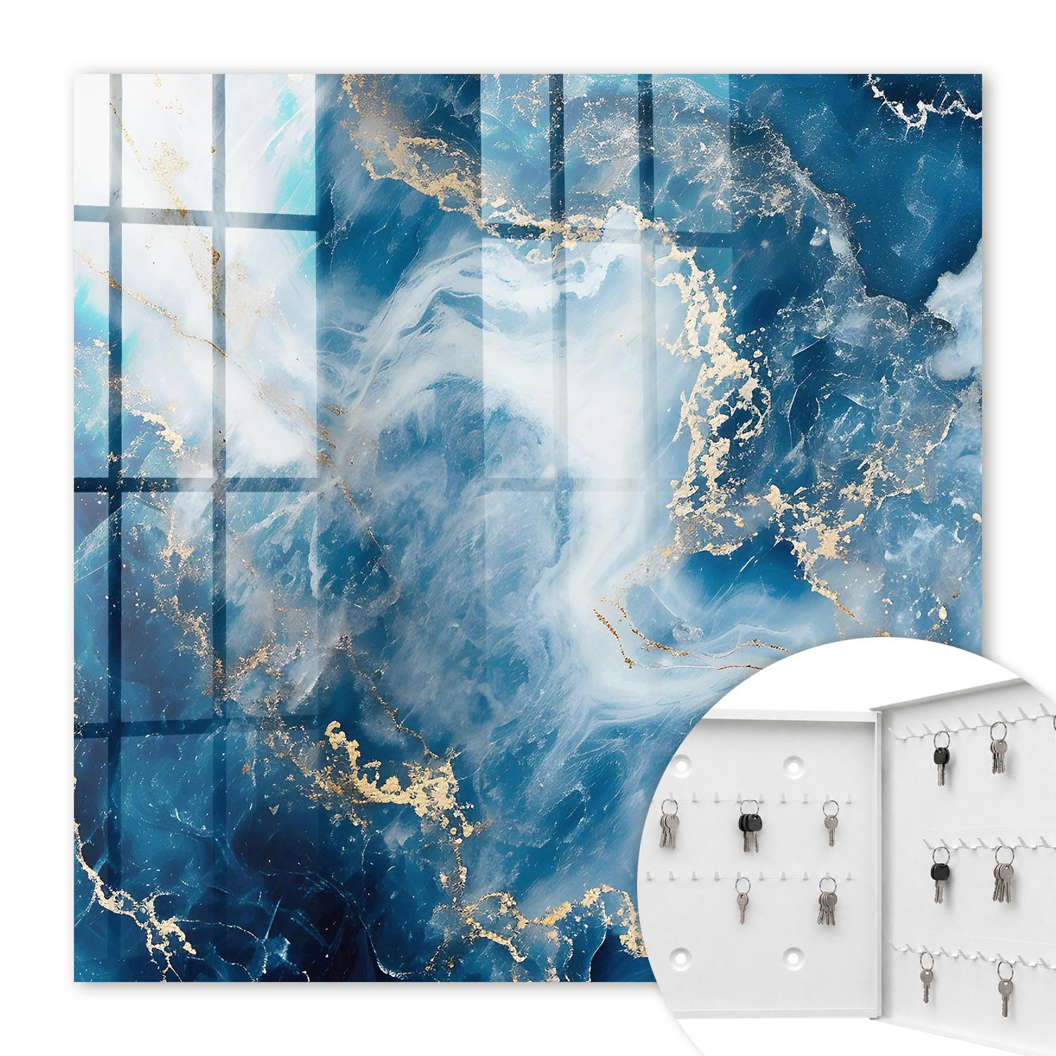 SCHLÜSSELBOX Weiß 30x30 cm – Türöffnung nach rechts - Verträumte Abstraktion - Blau, Metall (30/30/5cm) - TULUP