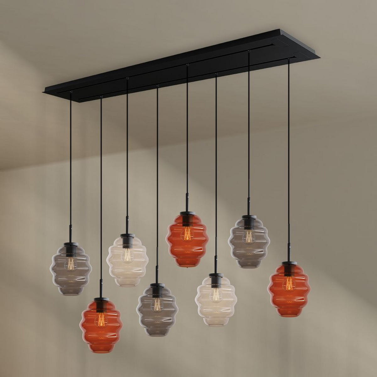 HÄNGELEUCHTE Echos 8-flammig Mehrfarbig Ø 18cm - Multicolor/Schwarz, Glas (18/18/20cm) - s.luce