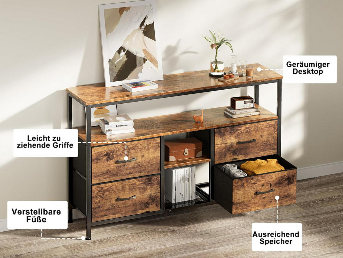 TV-SCHRANK 137 CM - Tigerholz-Optik mit Tigerholz-Stoffschubladen - Bernsteinfarben, Holz (30/78/137cm)