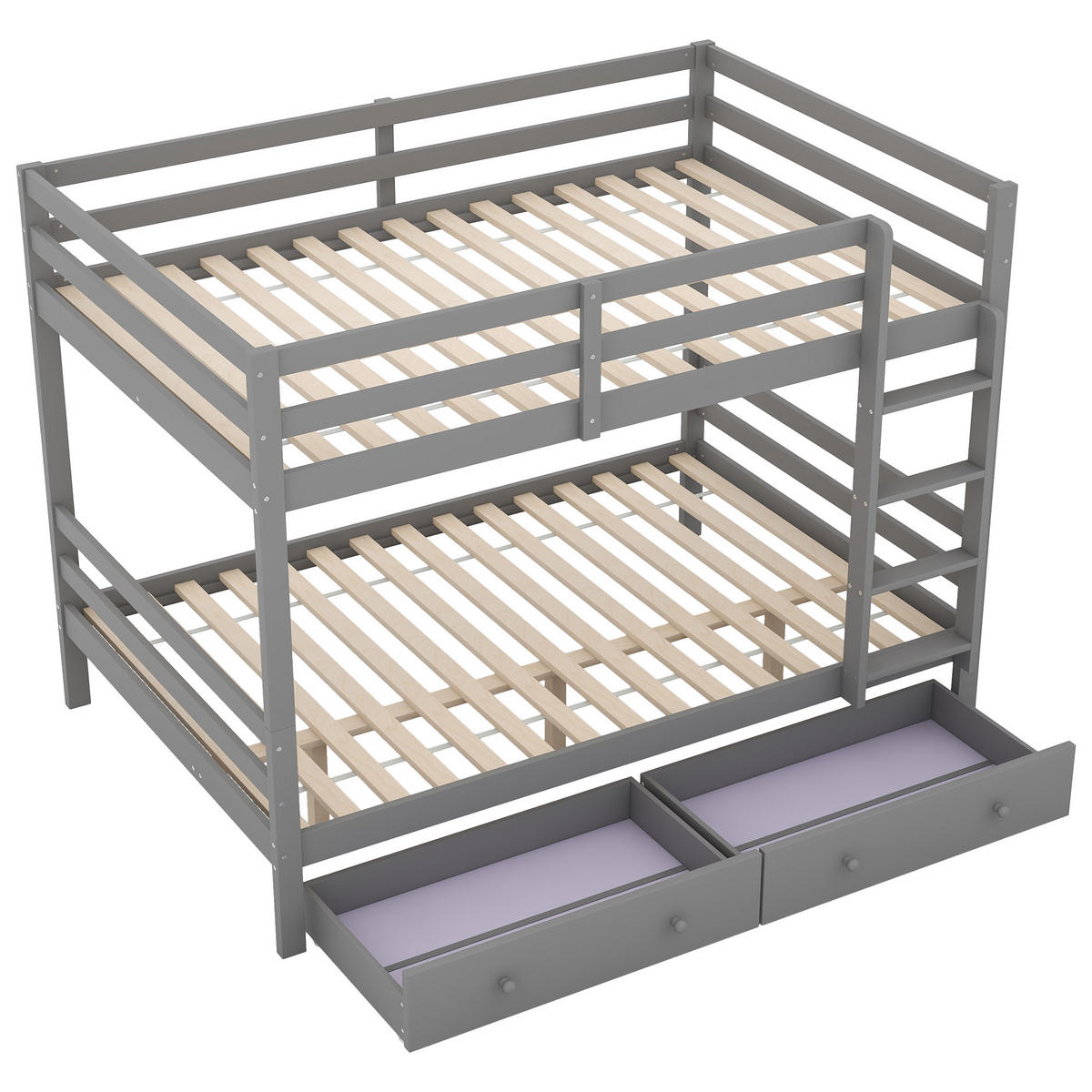 ETAGENBETT 140/200 cm grau mit Schubladen und hohem Geländer - Grau, Holz (140/200cm) - OKWISH