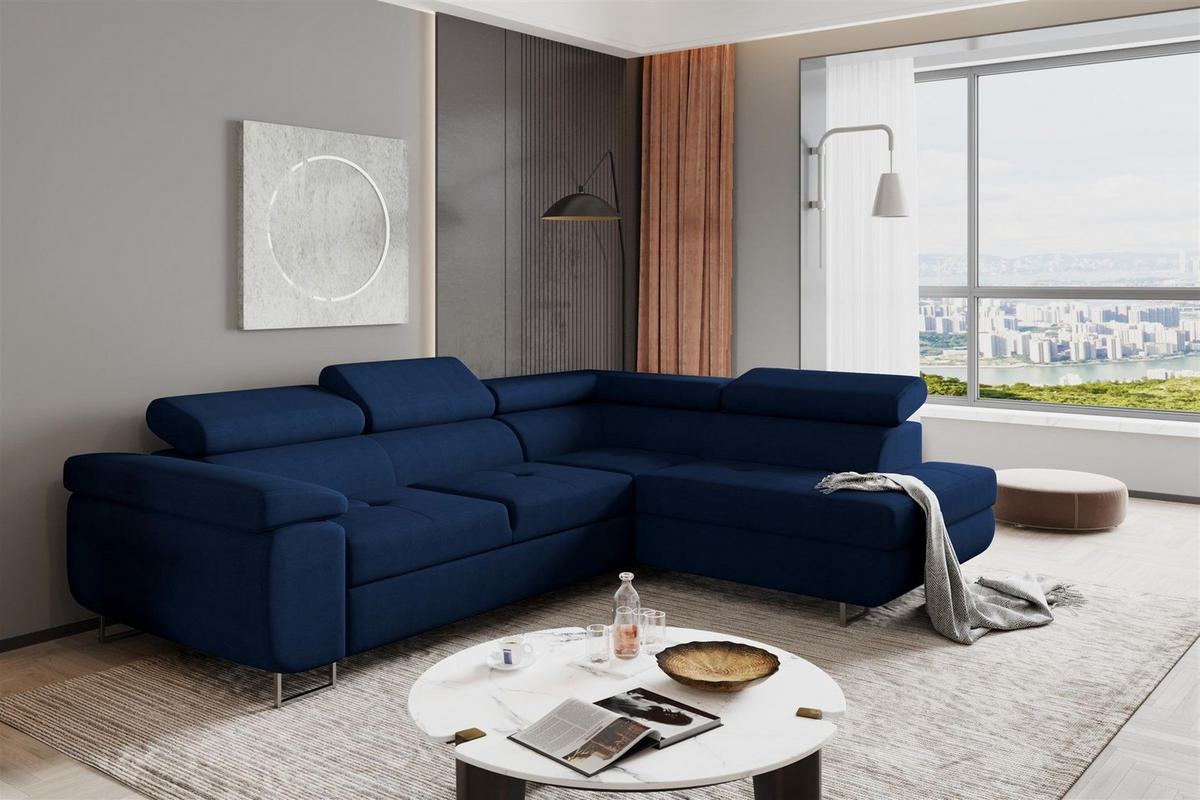 ECKSOFA Jade Mit Schlaffunktion - Dunkelblau, Holzwerkstoff/Textil (275/202cm) - Fun Möbel