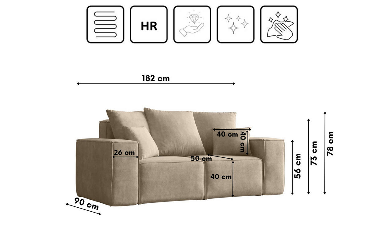 SOFA ELLA Modern Stoff Noel Hellbeige - Sandfarben, Holz/Textil (182/78/90cm) - Kaiser Möbel