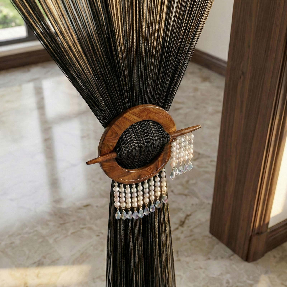 FADENVORHANG schwarz, 90/200 cm - Schwarz, Textil (90/200cm) - Homescapes