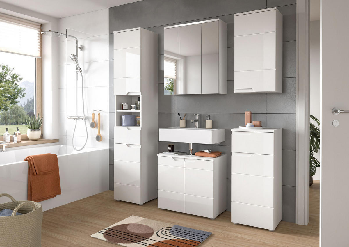 WASCHBECKENUNTERSCHRANK SOLERO (B/H/T: ca. 63/59/34 cm) in Weiß/weiß hochglanz - Weiß, Holzwerkstoff (63/59/34cm)