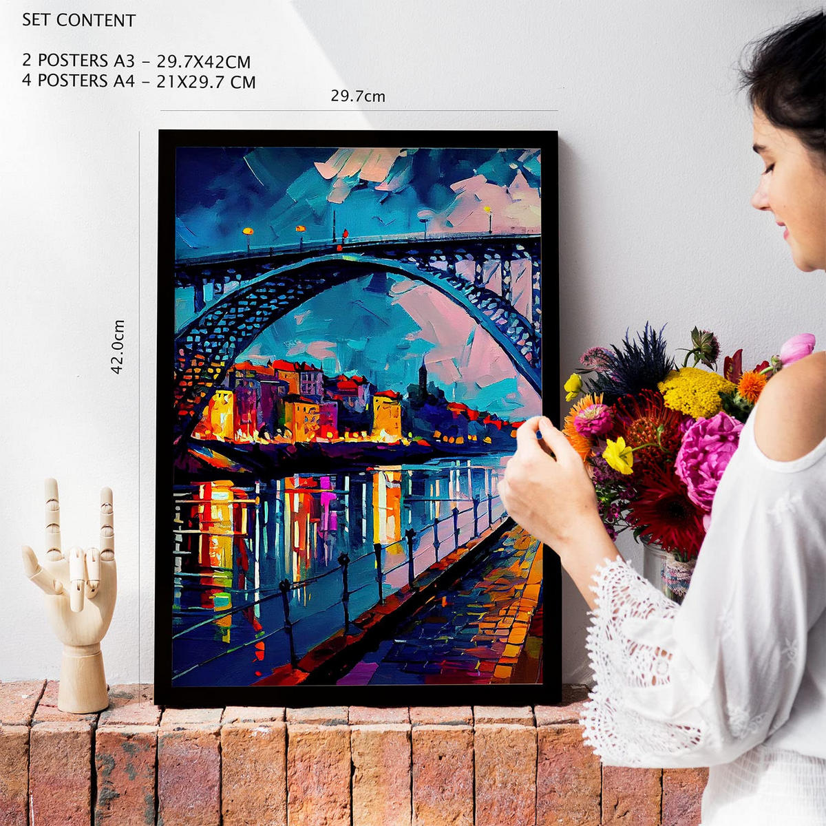 POSTER Set Mit 6 Regenbogen Im Ölgemälde Stil A3 & A4 Schwarzer Rahmen - Schwarz, Papier (29/3cm) - Nacnic