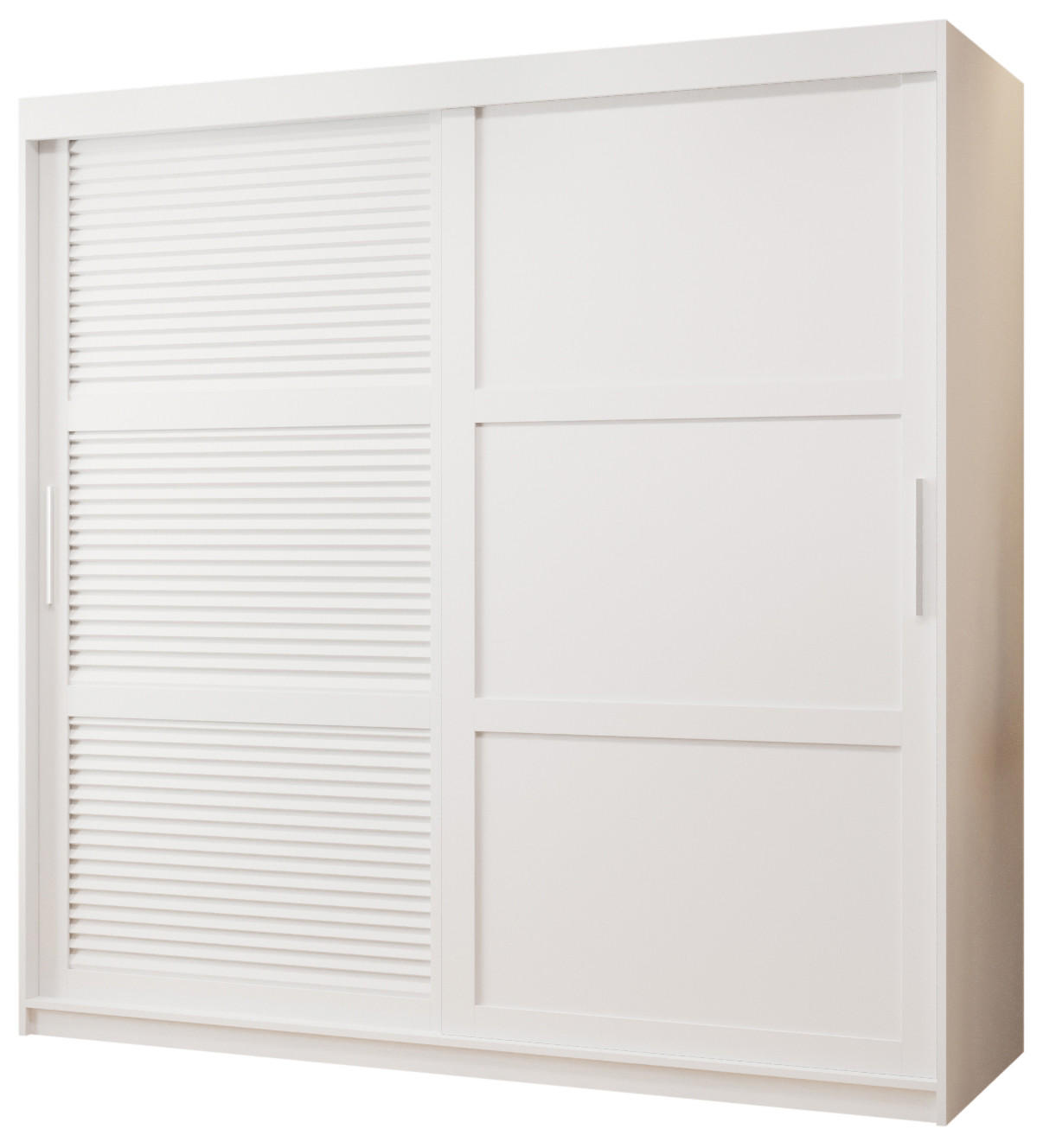 SCHWEBETÜRENSCHRANK 200/180/62 2-türig - Silberfarben/Weiß, Holz/Kunststoff (180/200/62cm) - MÖBEL KRYSPOL