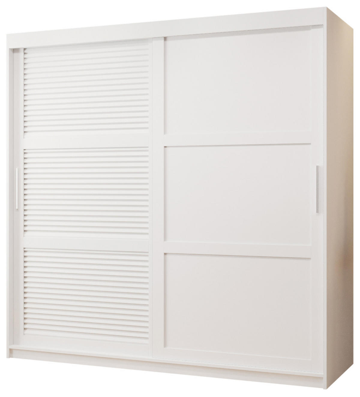 SCHWEBETÜRENSCHRANK 200/180/62 2-türig - Silberfarben/Weiß, Holz/Kunststoff (180/200/62cm) - MÖBEL KRYSPOL