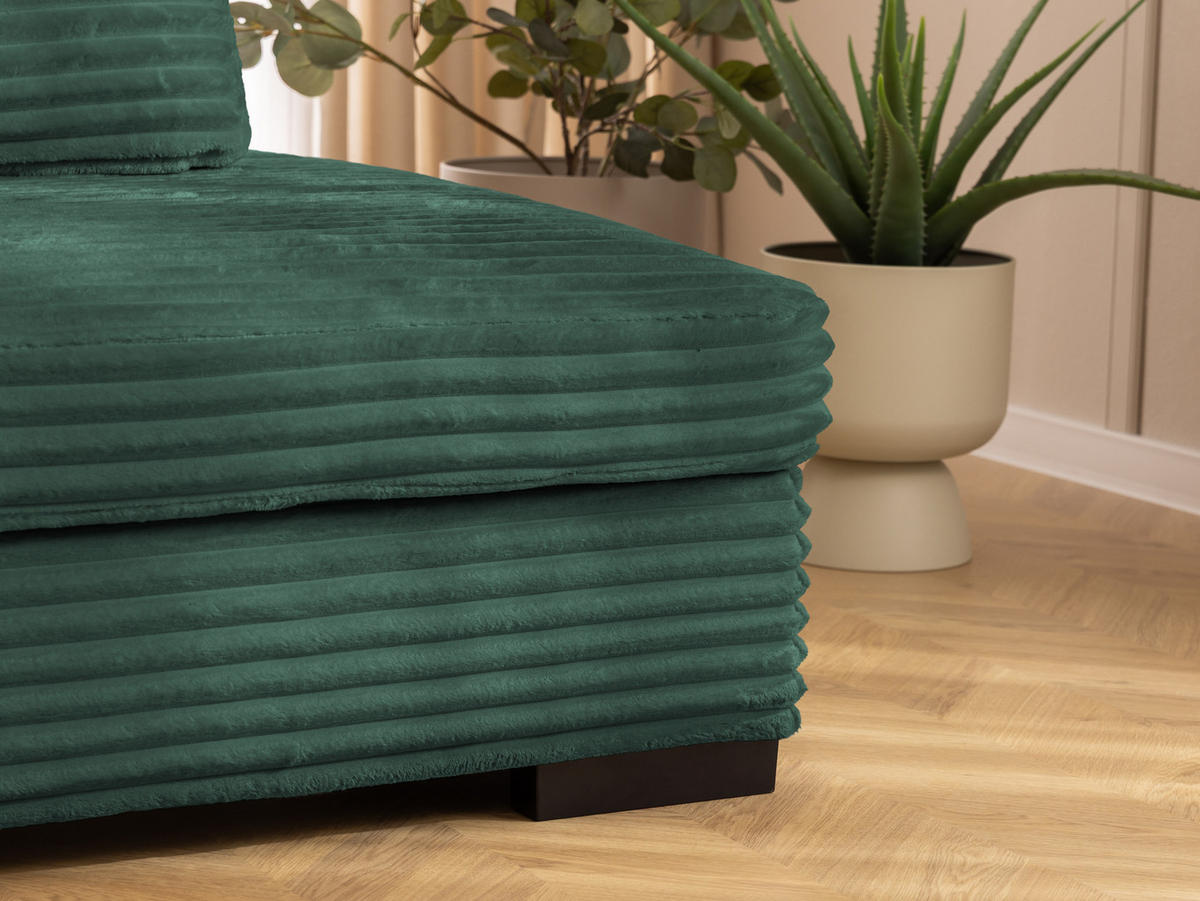 ECKSOFA Wolke mit tiefer Sitzfläche, Schlaffunktion und praktischem Bettkasten aus weichem Grün Cordstoff - Schwarz/Grün, Holz/Kunststoff (162/225cm) - S-Style