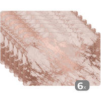 PLATZSETS 6er-Set Marmor - Rosa - Luxus - Marmoroptik - Glitzer - Design 45x30 cm Tischset - Roségold, Kunststoff (0.3/45/30cm) - MuchoWow