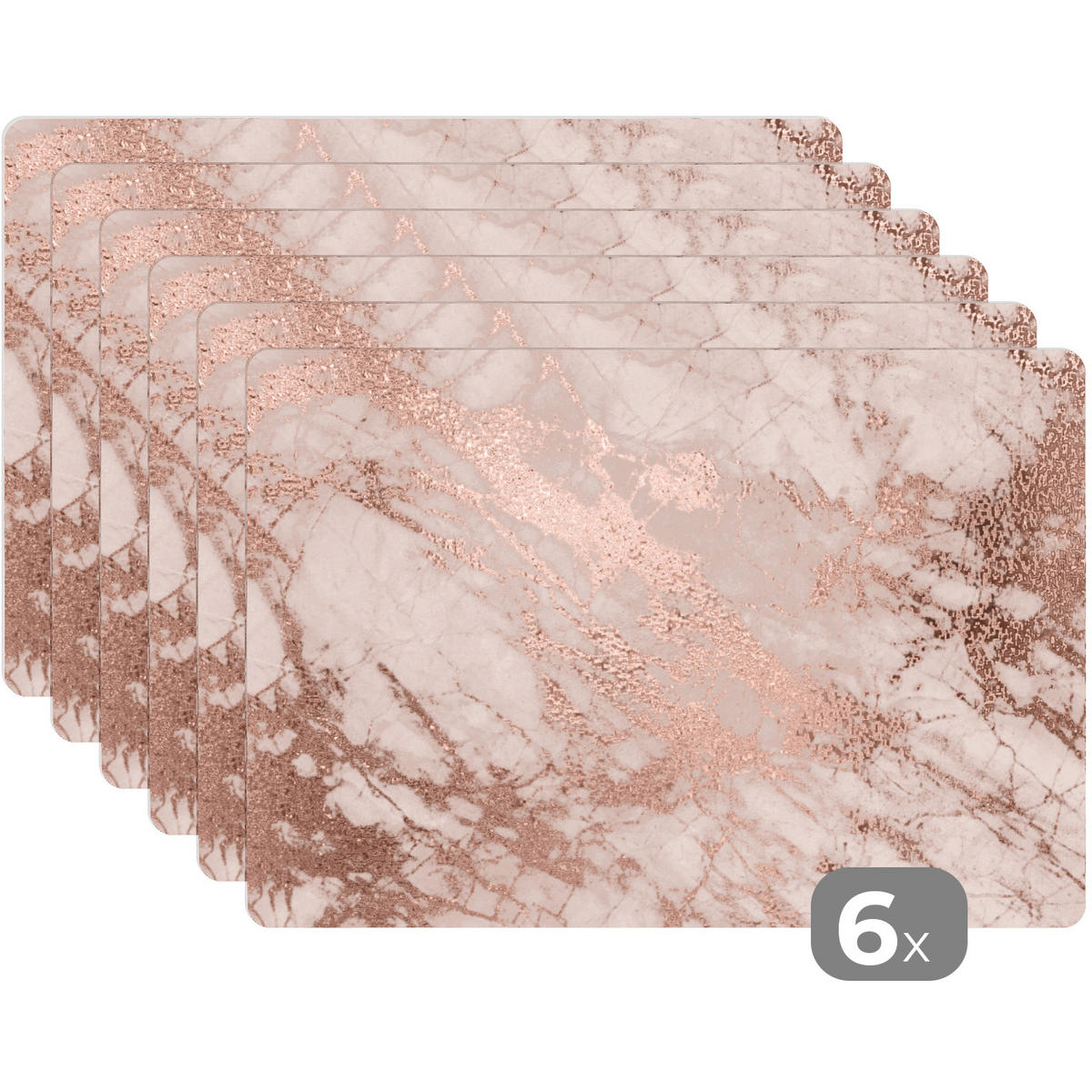 PLATZSETS 6er-Set Marmor - Rosa - Luxus - Marmoroptik - Glitzer - Design 45x30 cm Tischset - Roségold, Kunststoff (0.3/45/30cm) - MuchoWow