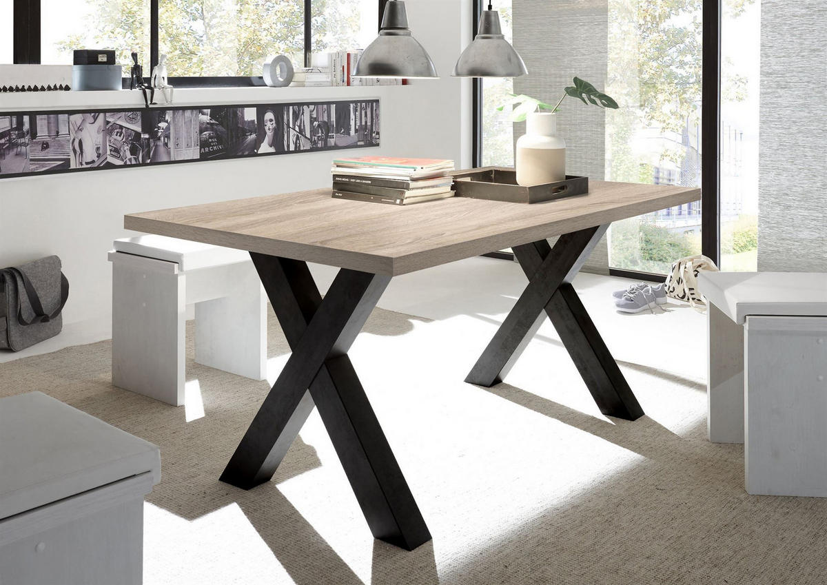 ESSZIMMERTISCH Eike 8 140 x 90 x 75 Esstisch Schwarzstahl/Eiche Sägerau - Hellbraun, Holz (140/90/75cm) - 58aufmkessel
