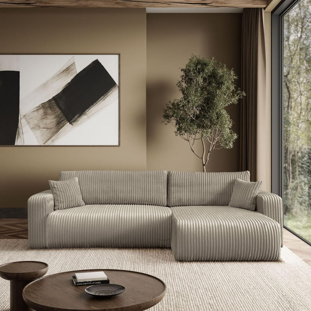 Ecksofa PRESTIGE SOFT mit Schlaffunktion und Bettkasten, Tilia 08 - Beige, Textil (277/143cm) - Lookway