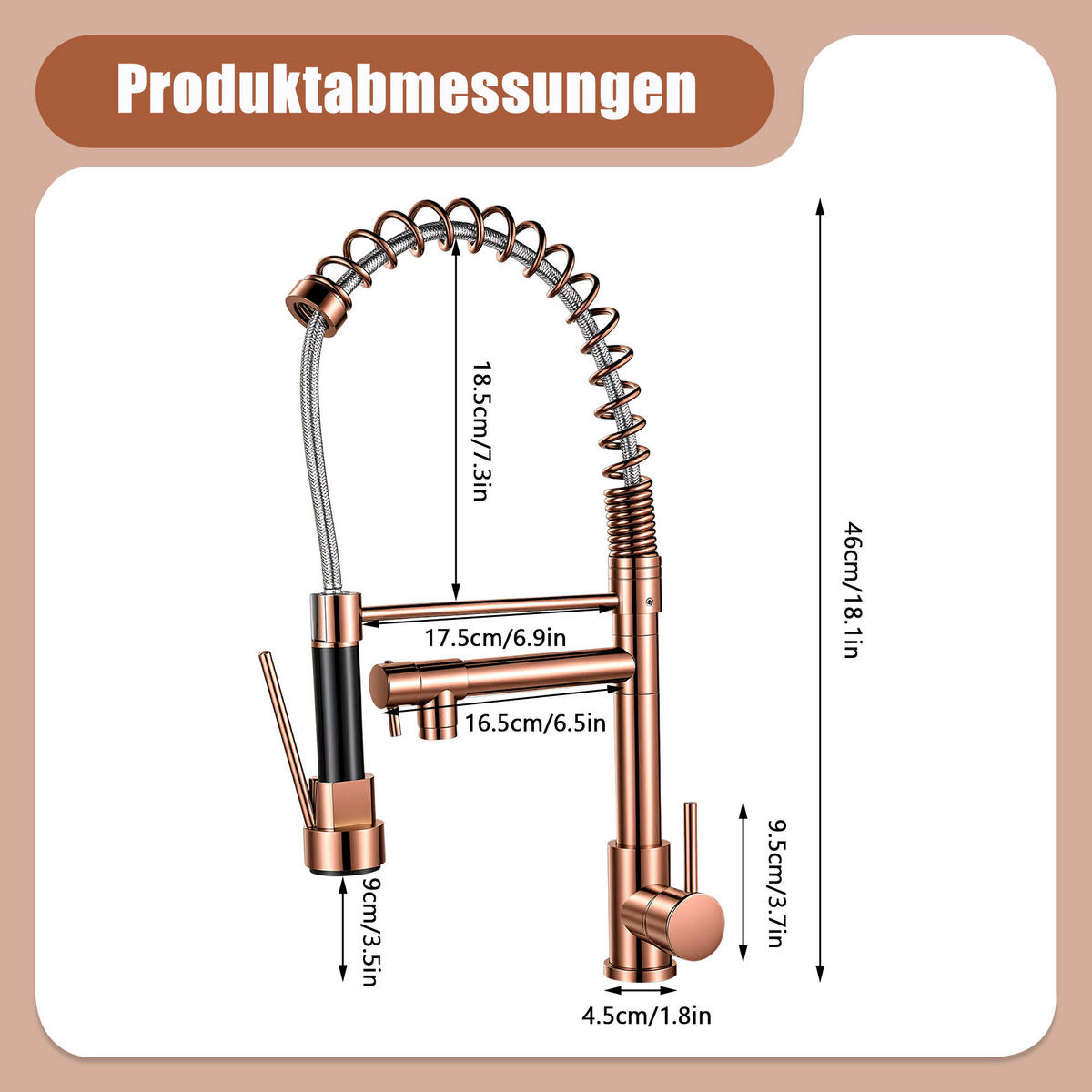 KÜCHENARMATUR Roségold Feder-Ausziehhahn Warm-Kalt - Roségold, Metall (35/6/42cm) - SHOPENTRA