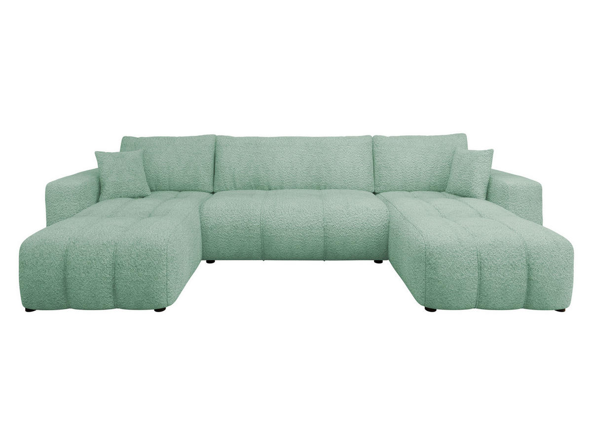 WOHNLADNSCHAFT Furyn U Boucle - Schwarz/Mintgrün, Holzwerkstoff/Kunststoff (312/82/145cm) - MIRJAN24