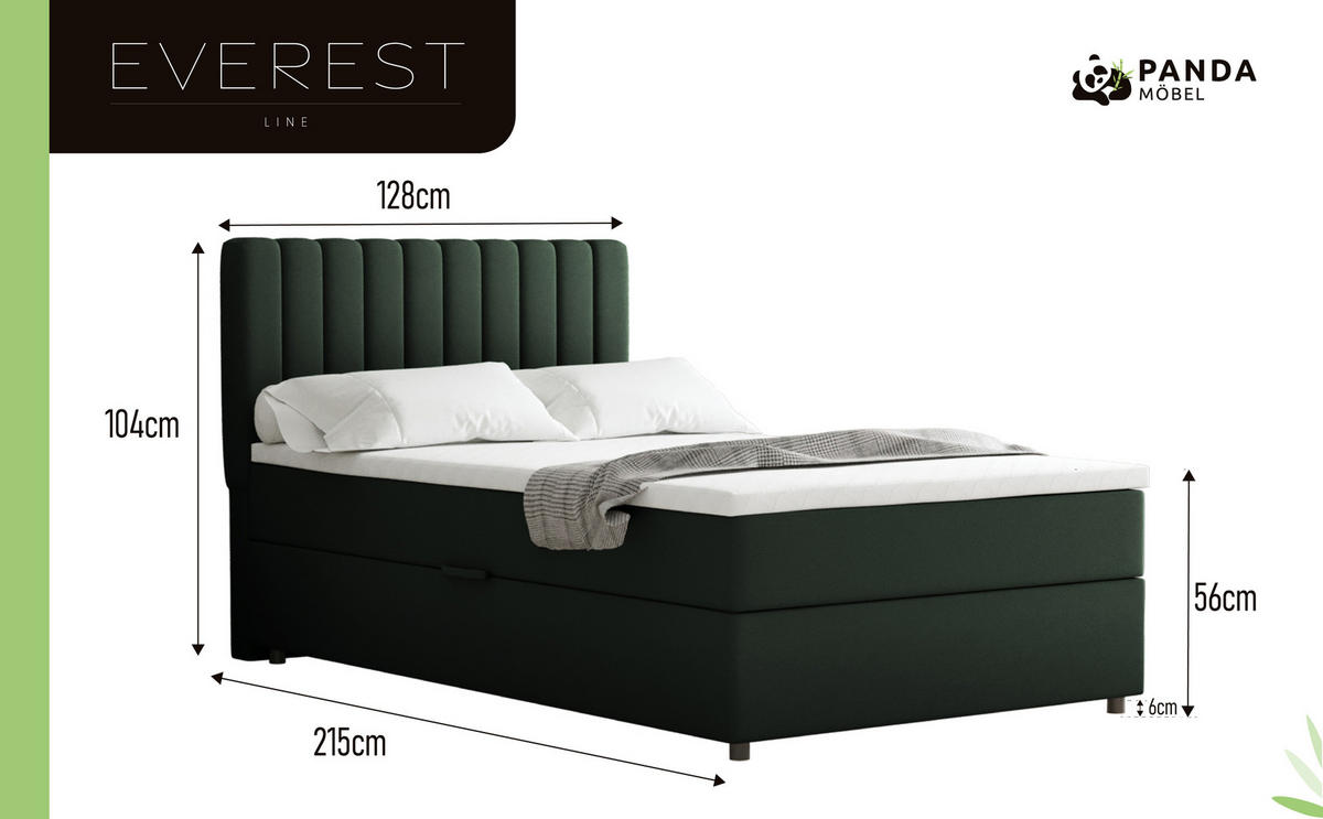 BOXBETT Everest 120 x 200 cm Einzelbett mit hochwertiger Bonell-Matratze und Topper - Grün, Holz (120/200cm) - Panda Möbel