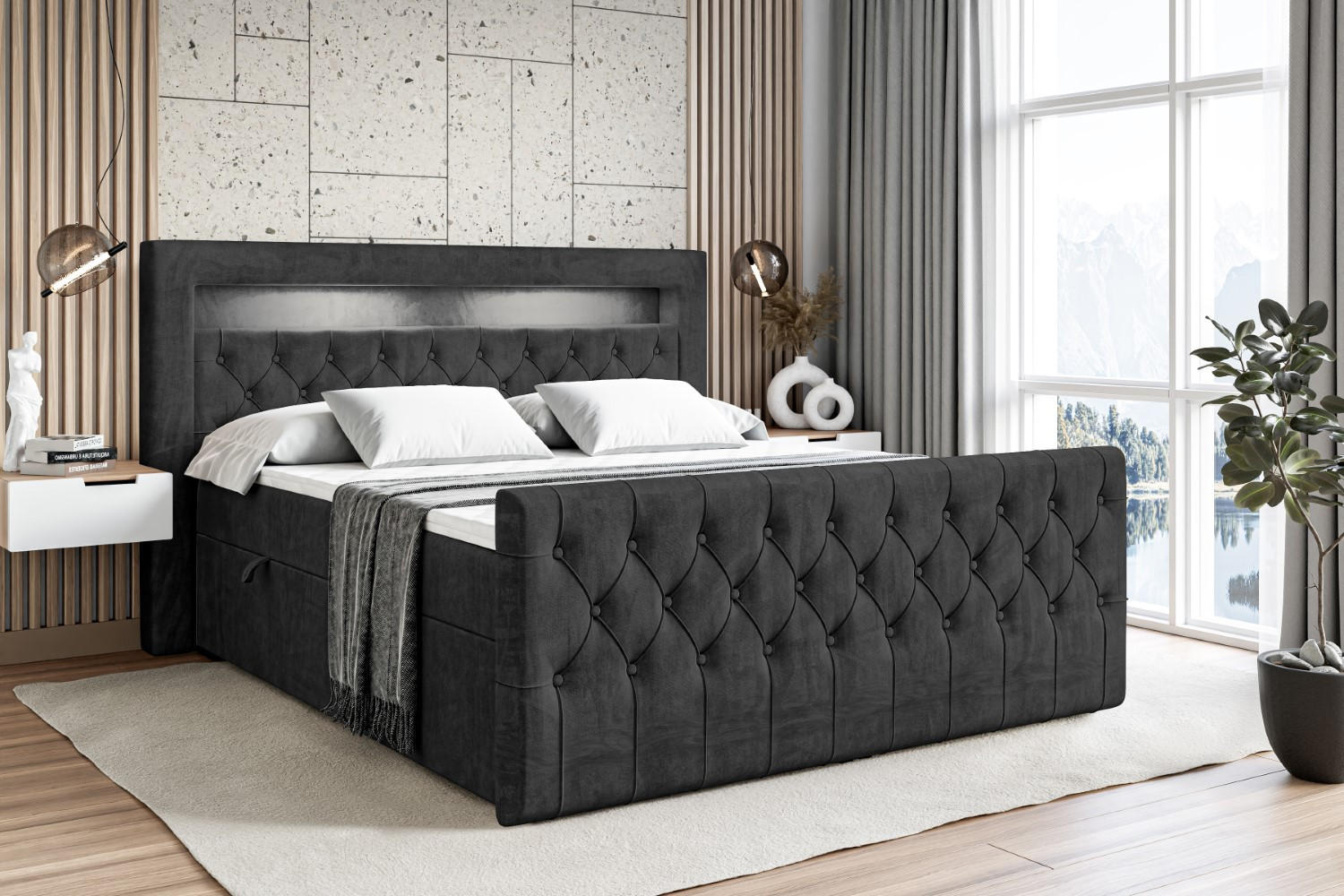 BOXBETT AURORA - 160x200 - H3 - Schwarz - Schwarz, Holzwerkstoff (160/200cm) - ALTDECOR