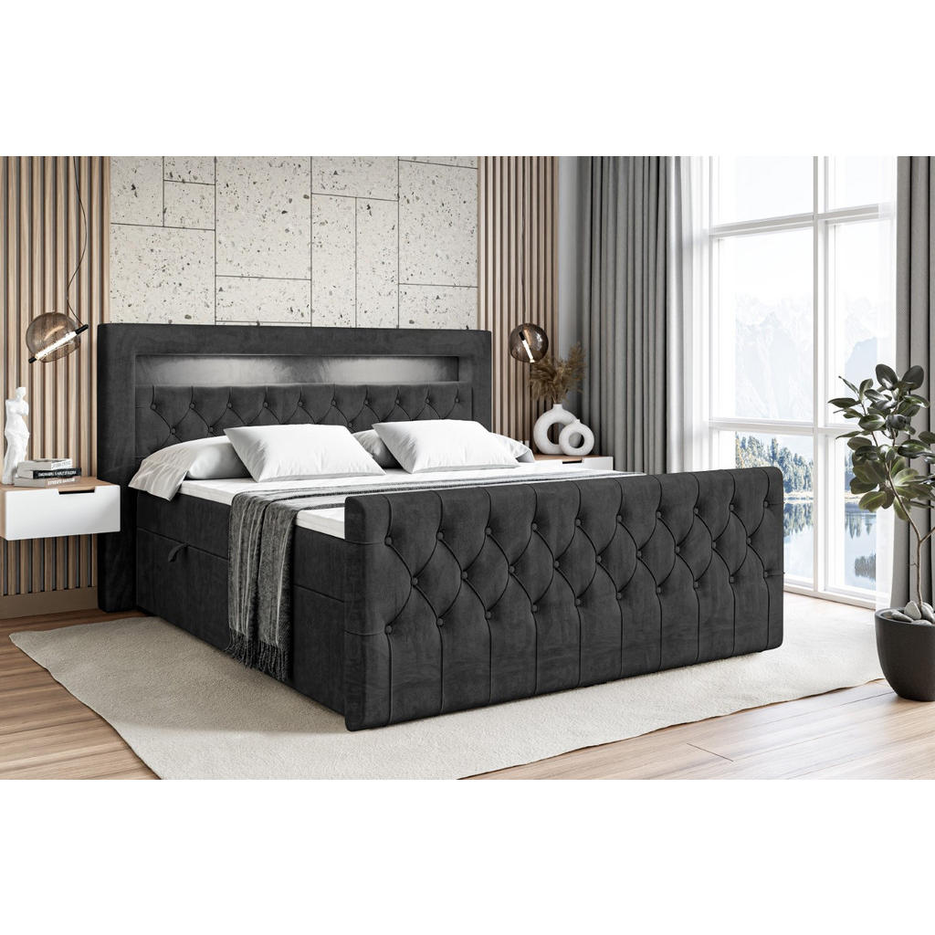 Thumbnail - Altdecor Boxbett, Schwarz, Holzwerkstoff, Höhe ca. 20 cm, 160x200 cm, Schlafzimmer, Betten, Boxspringbetten
