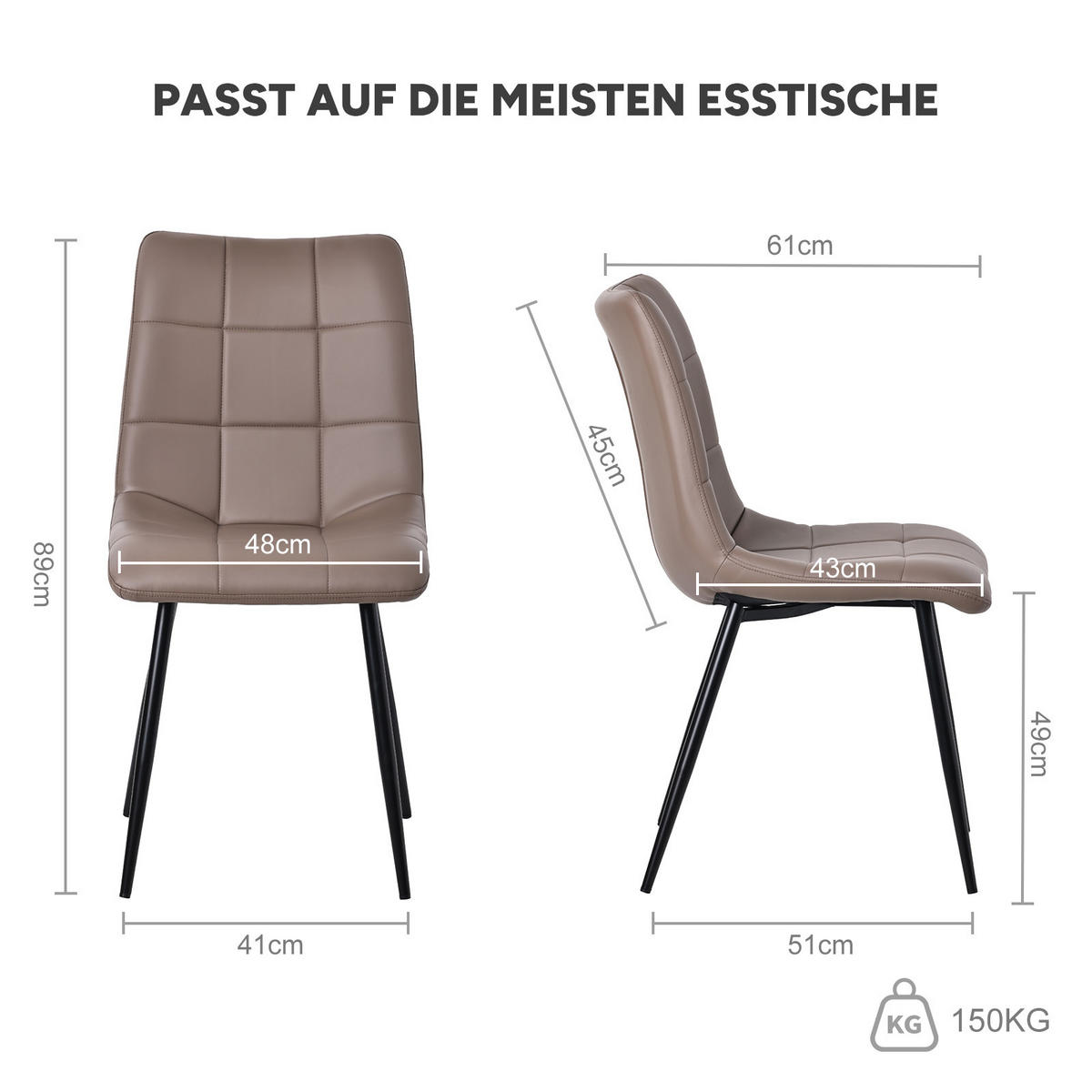 STUHL-SET 4 Stück Kunstleder-YZ6 - Dunkelbraun, Textil (48/89/61cm) - HOMAVO
