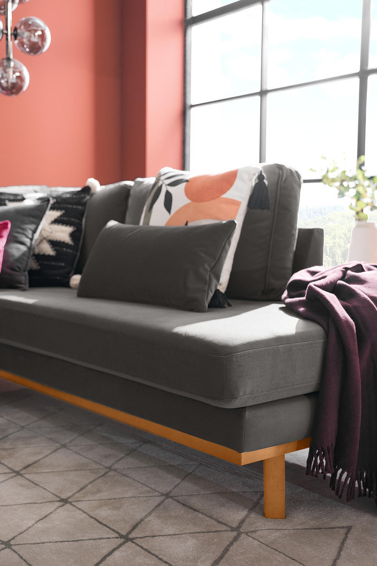 ECKSOFA mit Ottomane - Beige/Buchefarben, Buchenholz/Textil (287/219cm) - home24