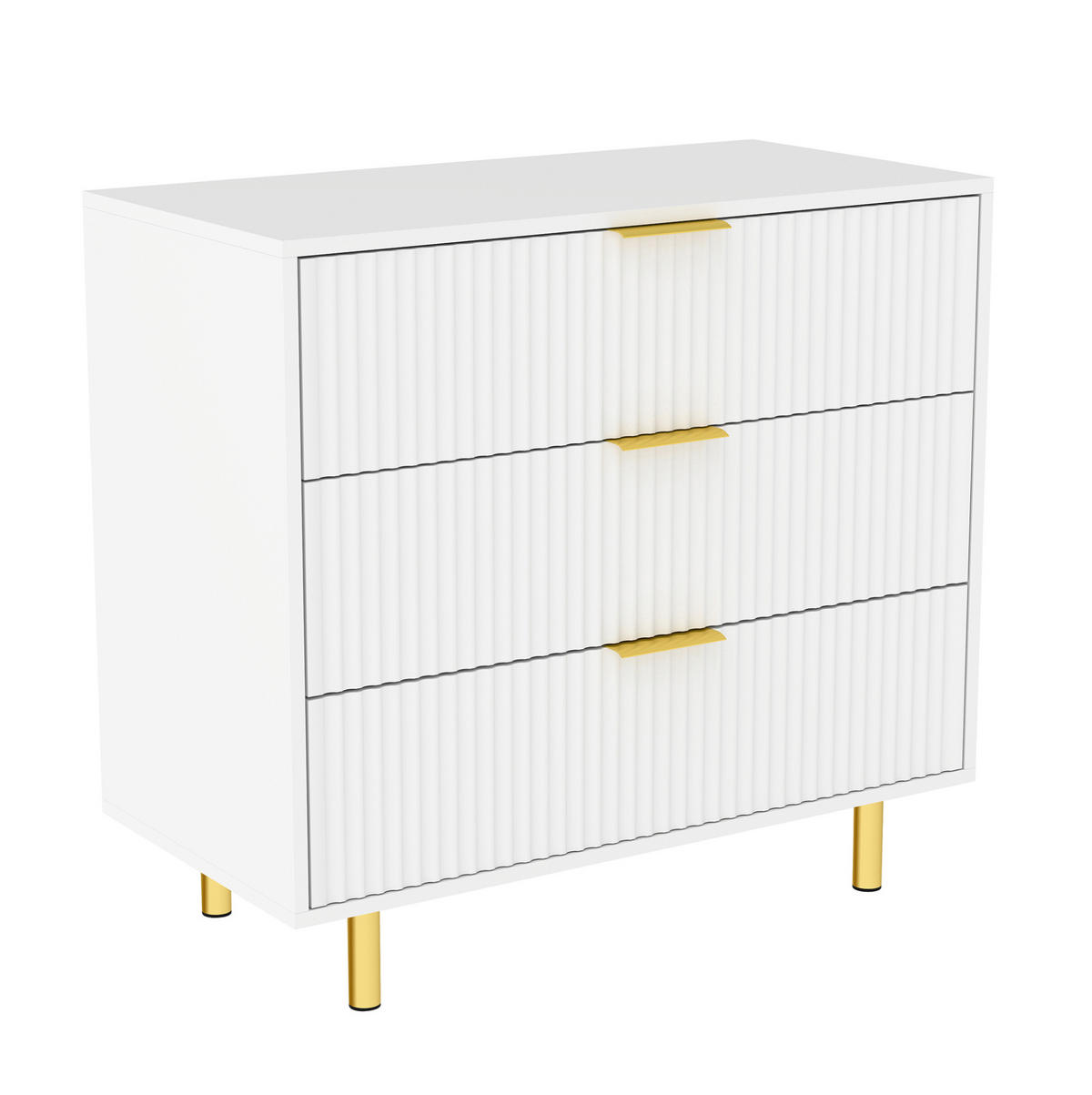 KOMMODE aus MDF 40x80x72 cm Weiß mit 3 Schubladen und goldfarbenen Metallbeinen - Weiß, Holzwerkstoff (80/72/40cm) - Modfu
