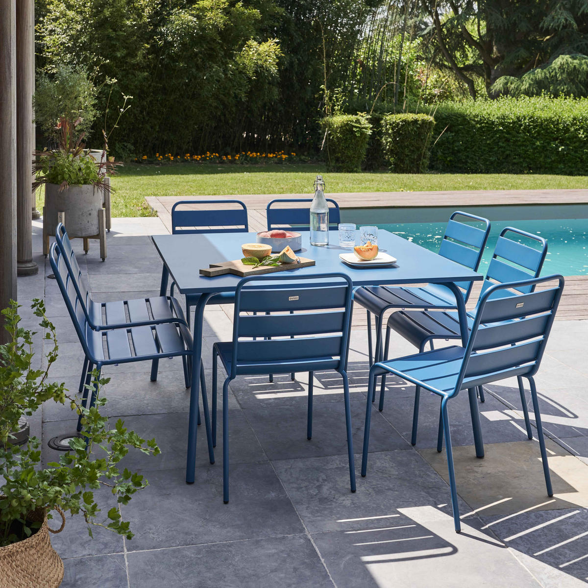 GARTENSET 9-tlg., Pazifikblau - Blau, Metall - Oviala