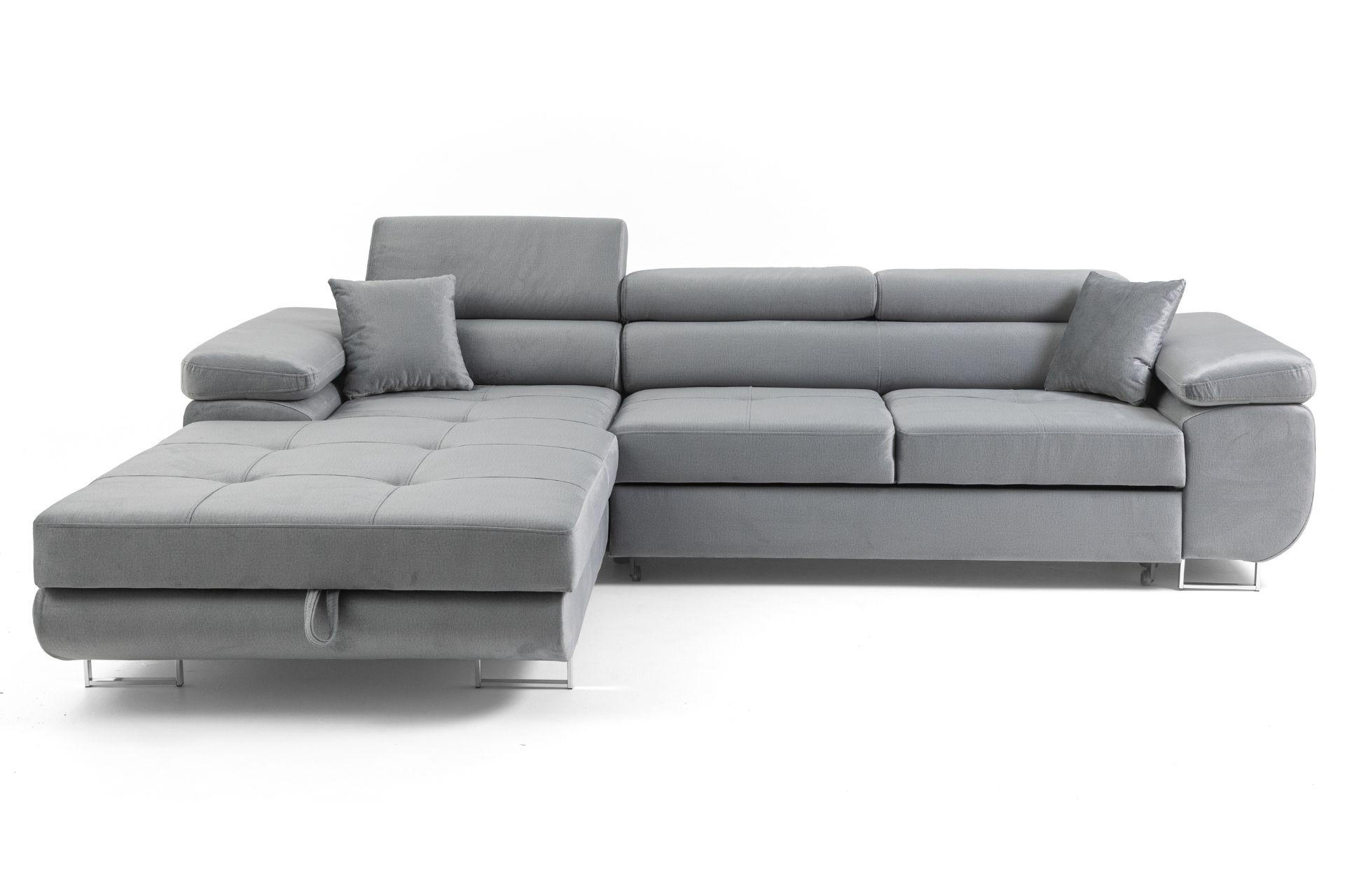 ECKSOFA ALONZO L Links mit Schlaffunktion 125x195 Velours Hellgrau - Silberfarben/Hellgrau, Holz/Textil (275/203cm) - Muffo