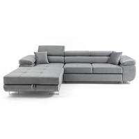 ECKSOFA ALONZO L Links mit Schlaffunktion 125x195 Velours Hellgrau - Silberfarben/Hellgrau, Holz/Textil (275/203cm) - Muffo