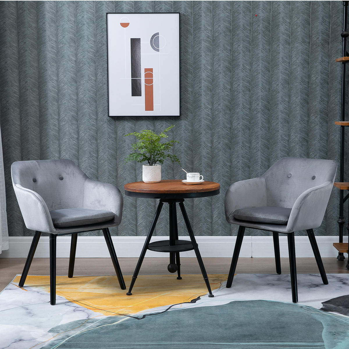 ESSZIMERSTUHLE Metallstruktur, Holzbeine, Grau, 120 kg belastbar - Grau, Textil (56/74/54cm) - HOMCOM