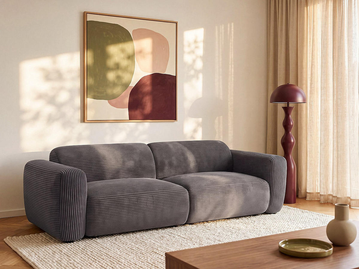 SOFA - 4 Personen - samt - anthrazitgrau Pogni - Anthrazit, Textil (245/73/97cm) - Vente-Unique