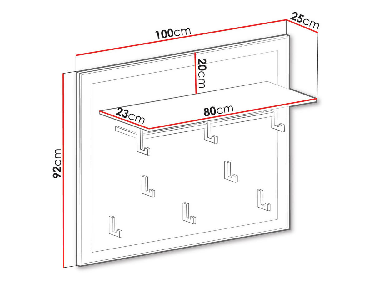 KLEIDERHAKENBRETTER Windsor W-22 - Kaschmir, Holzwerkstoff (100/92/25cm) - MIRJAN24