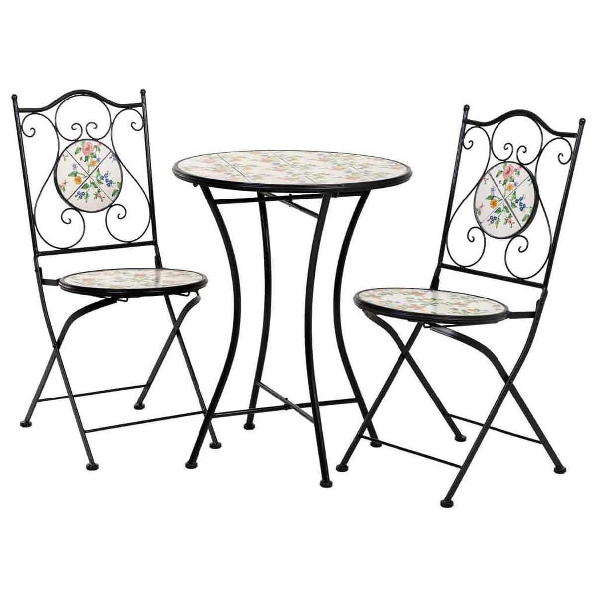 TISCH und STÜHLE, schwarz, 60x75x38cm, 3-tlg. - Schwarz, Metall - Wanderlust