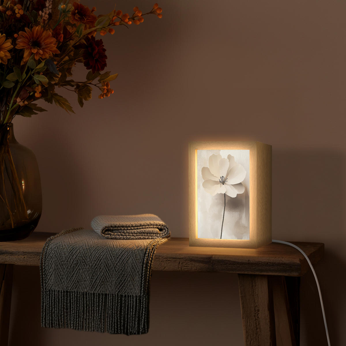 NÁSTĚNNÁ LAMPA Květina - béžová - barva - stín 15x20 cm - béžová, kompozitní dřevo (15/20/8cm) - OnlyWow