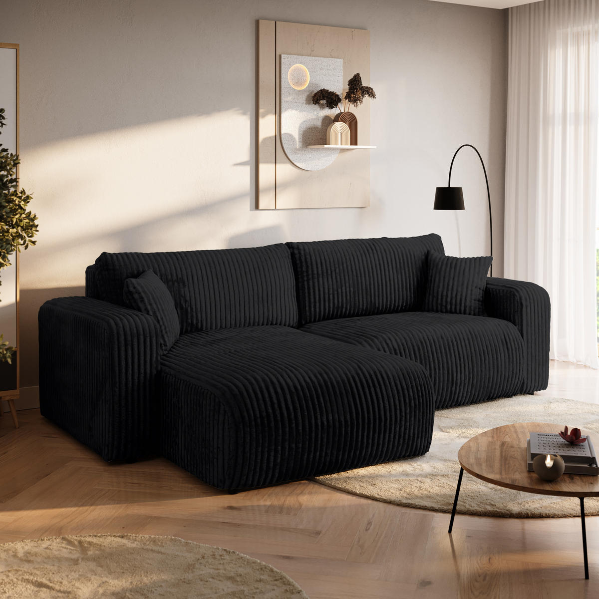 ECKSOFA mit Schlaffunktion TILIO Schwarz - Schwarz, Textil (244/148cm) - Bromarkt